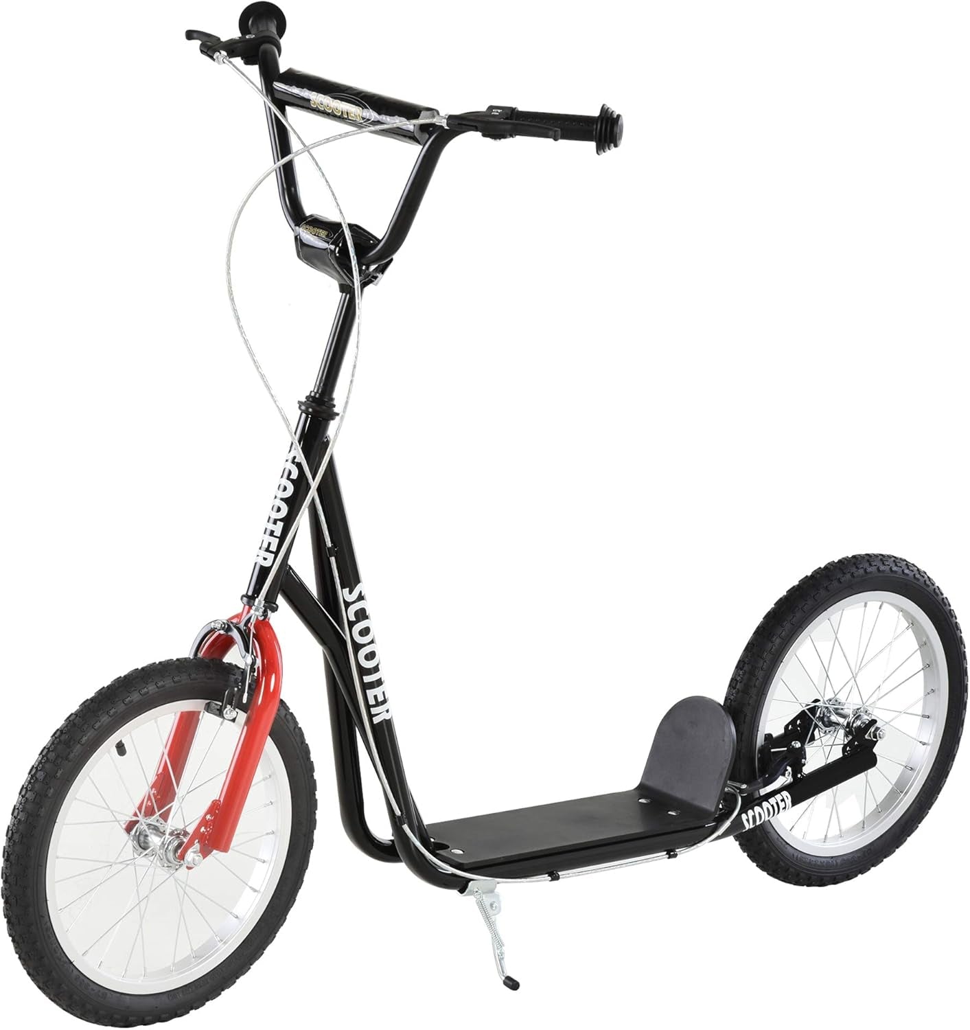 Aosom Youth Scooter Kick Scooter for Kids 5+, Max Load 220 LBS., with Adjustable Handlebar, 16" Inflatable Wheels, Dual Brakes