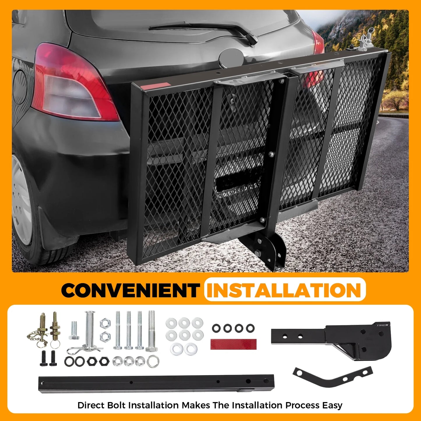 Hitch Mounted Cargo Carrier Mobility Scooter and Wheelchair Carrier Rack with Loading Ramp Luggage Basket Disability Medical Lift Rack