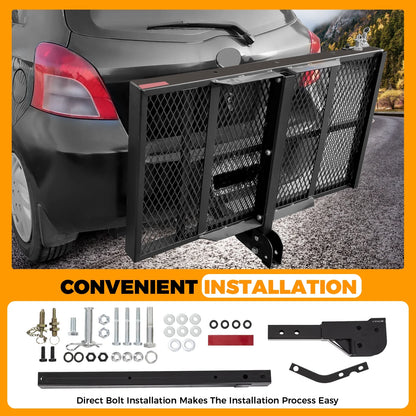 Hitch Mounted Cargo Carrier Mobility Scooter and Wheelchair Carrier Rack with Loading Ramp Luggage Basket Disability Medical Lift Rack