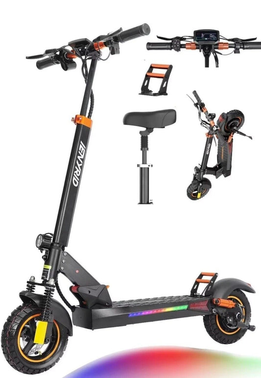 600W Adult Electric Scooter for Commuting Shopping, 48V Folding Electric Skateboard for Women Men with Seat & LED Headlight, 10" Tire