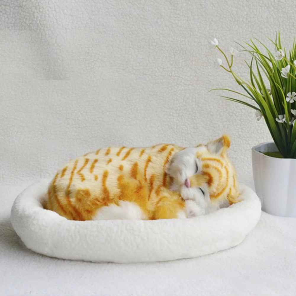 Realistic Black and White Cat Dog Breathing Sleeping Plush Toys Doll Electronic Pets for Dementia Seniors Adults Kids
