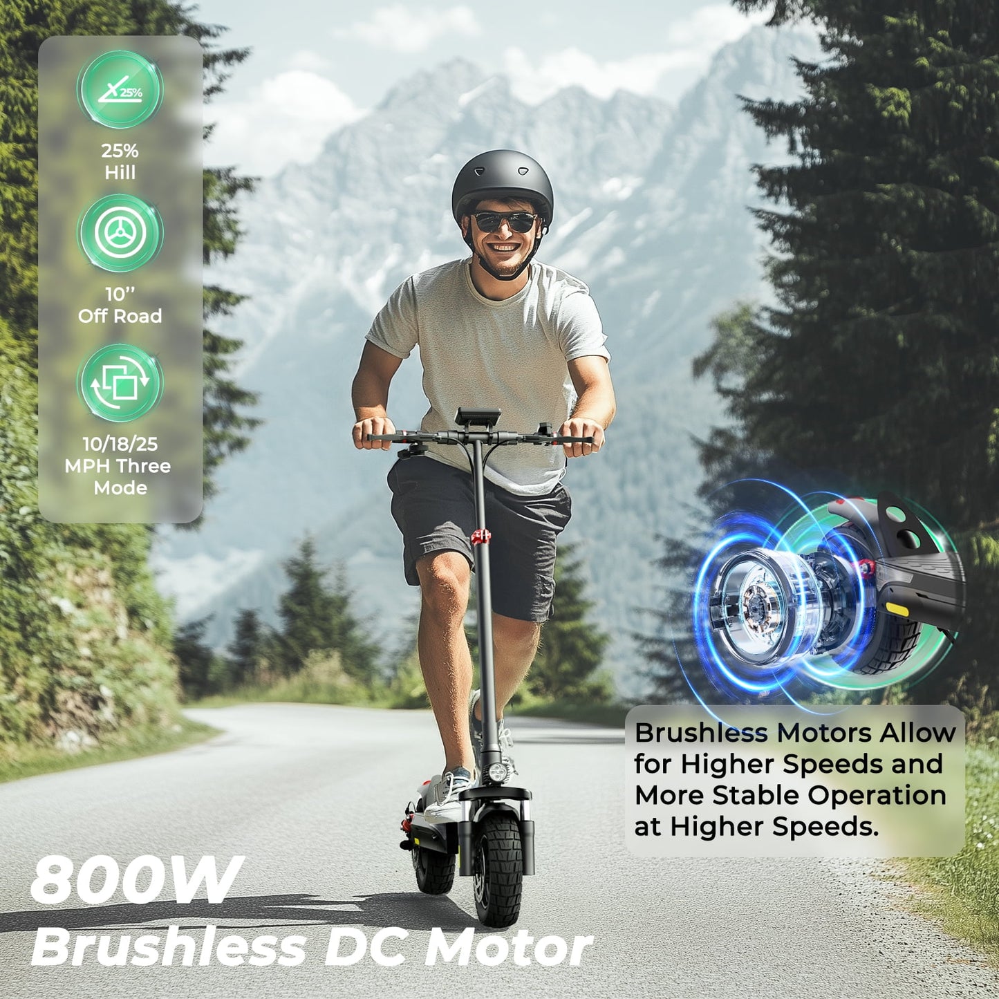 800W Electric Scooter, up to 25 Mph,25Miles Range, Dual Brake, Folding Scooter for Adults, off Road Electric Scooter