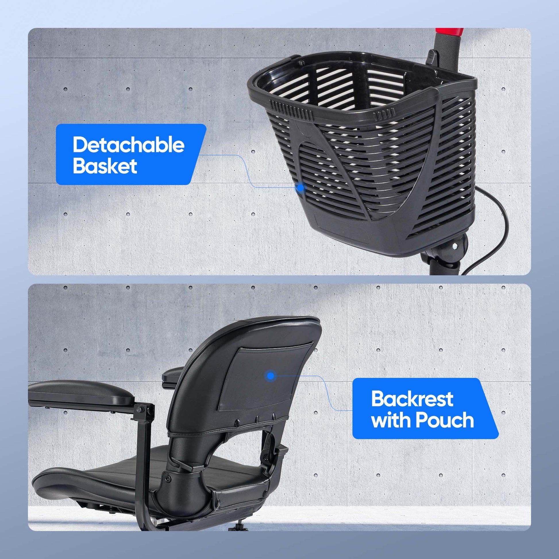 3 Wheel Electric Powered Mobility Scooter, with Lighting Folding Travel Mobile Wheelchair for Seniors, Gift for Elderly, Red