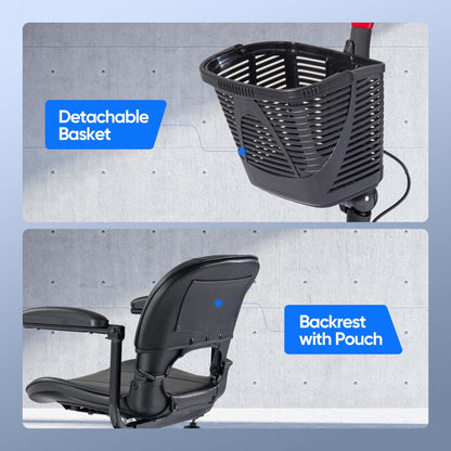 3 Wheel Electric Powered Mobility Scooter, with Lighting Folding Travel Mobile Wheelchair for Seniors, Gift for Elderly, Red