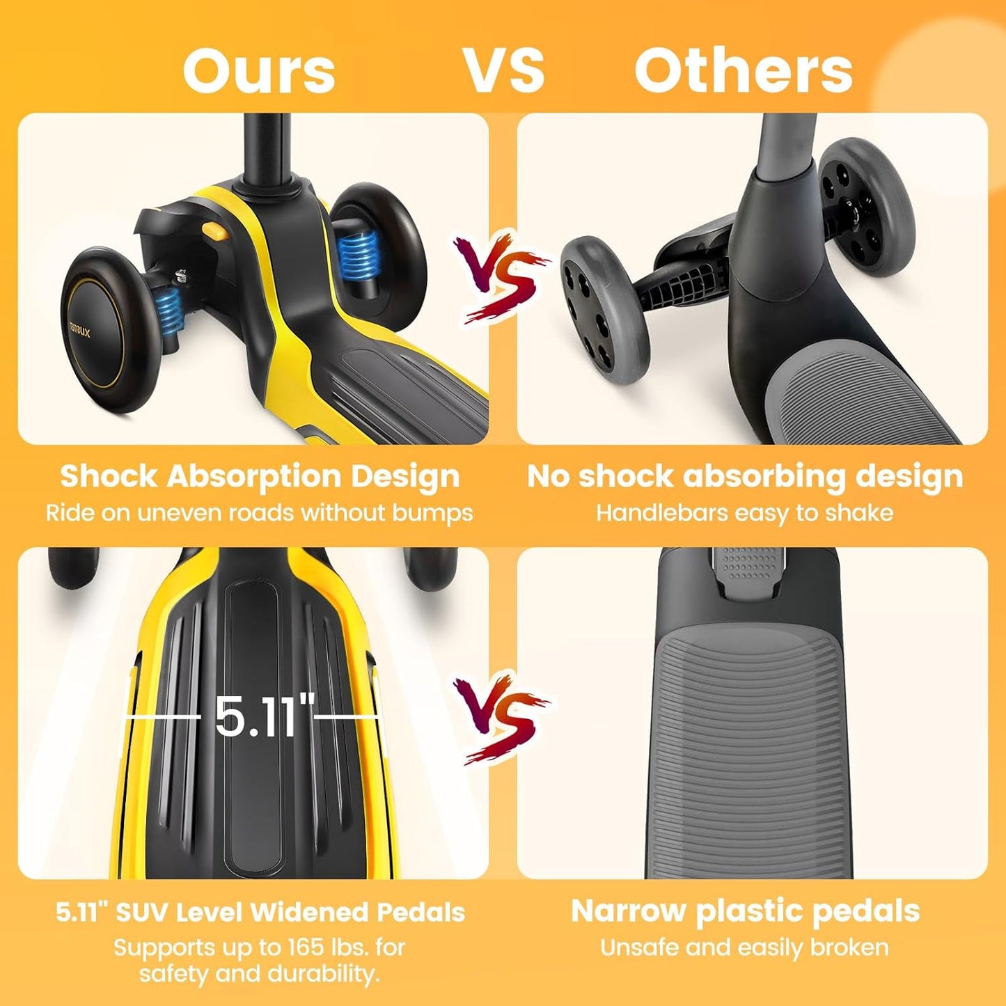 TONBUX Kids Scooter for Age 3-12, Toddler Scooter with 4 Adjustable Heights, Light up 3-Wheels Scooter, Shock Absorption Design, Lean to Steer, Balance Training Scooter for Kids