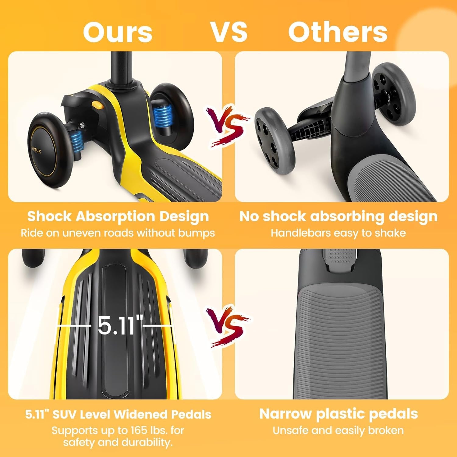 TONBUX Kids Scooter for Age 3-12, Toddler Scooter with 4 Adjustable Heights, Light up 3-Wheels Scooter, Shock Absorption Design, Lean to Steer, Balance Training Scooter for Kids