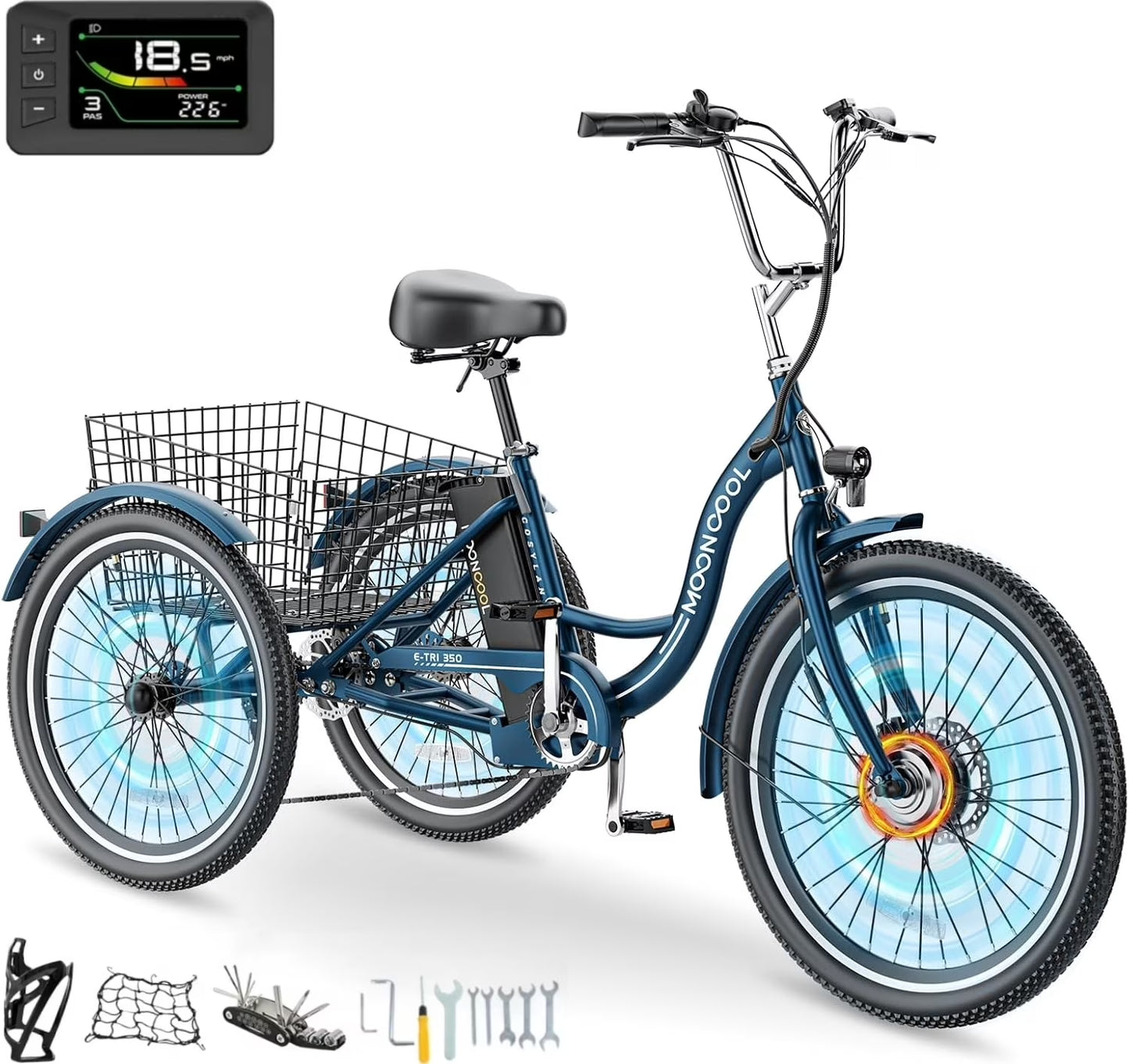 Electric Tricycle for Adults, 350W Electric Trike 7 Speed with 36V Removable Battery, 3 Wheel Electric Bikes for Women Men Seniors, 450Lb, 24/26 Inch Tire