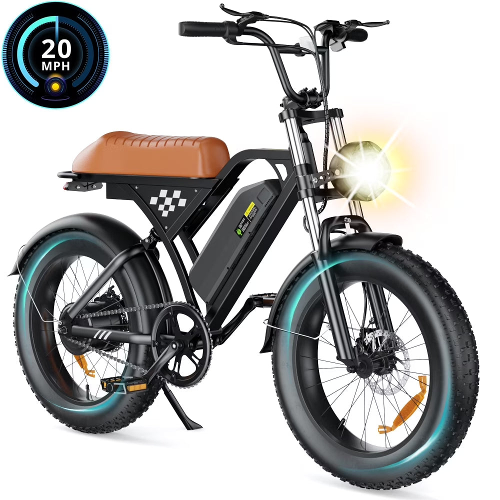 20"X 4.0 Fat Tire Electric Bicycle,1000W Peak Motor E-Bike Adults, 65 Miles Electric Bike with 20Mph,Dual Shock Absorber, 7-Speed,, 42V 10.4Ah Removable Battery