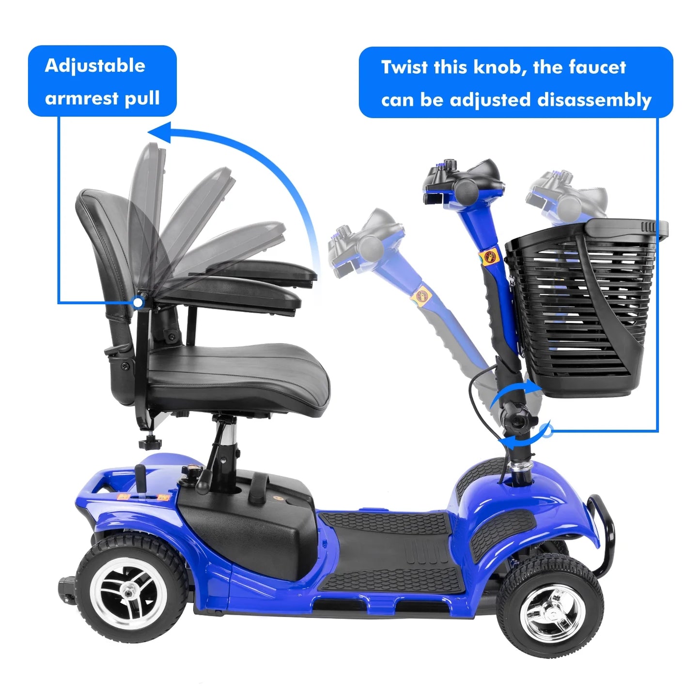 4 Wheels Mobility Scooter, Electric Powered Wheelchair Device for Travel, Best Gift for Elderly, Blue