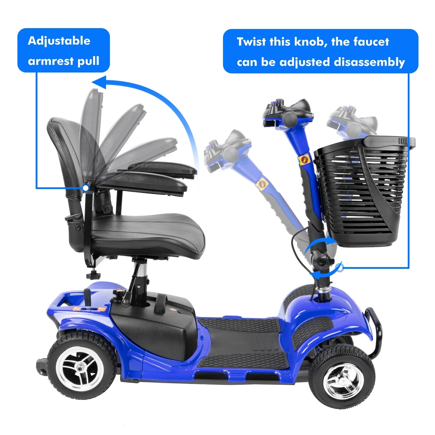 4 Wheels Mobility Scooter, Electric Powered Wheelchair Device for Travel, Best Gift for Elderly, Blue
