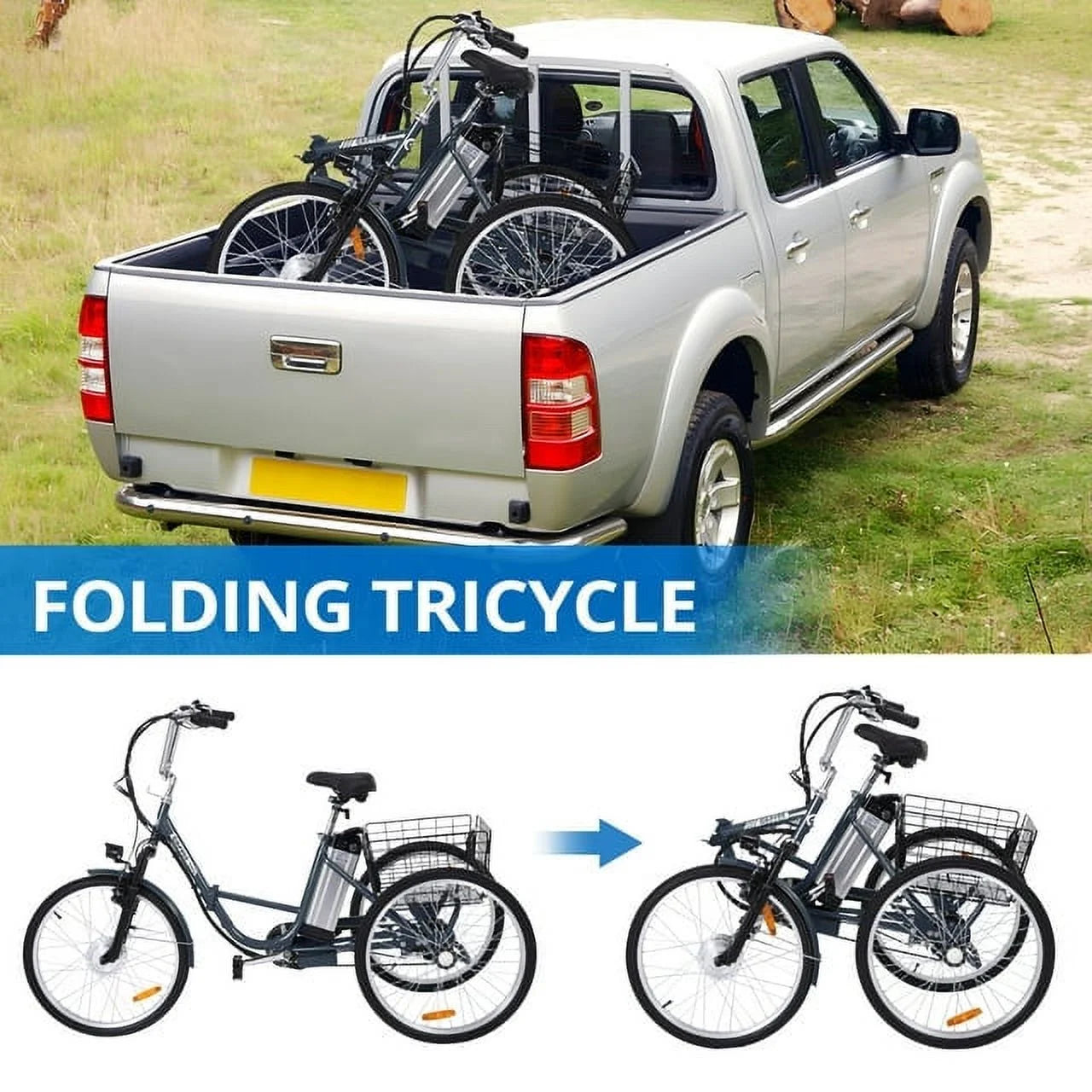 Folding Electric Trike for Adults - Powerful 250W Motor, 7 Speeds, 24/26 Inch 3 Wheel Motorized Bicycle, Removable 36V 10Ah Battery, Large Basket, 330 Lb Loading Capacity
