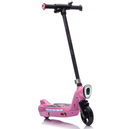 Electric Scooter for Kids, 12V Kids Electric Scooter for Boys Girls 6-14 Year Old, Kids Scooter with Kickstand, Scooter Bell, Colorful LED Lights, Front Big Light, Rear Brake, Pink