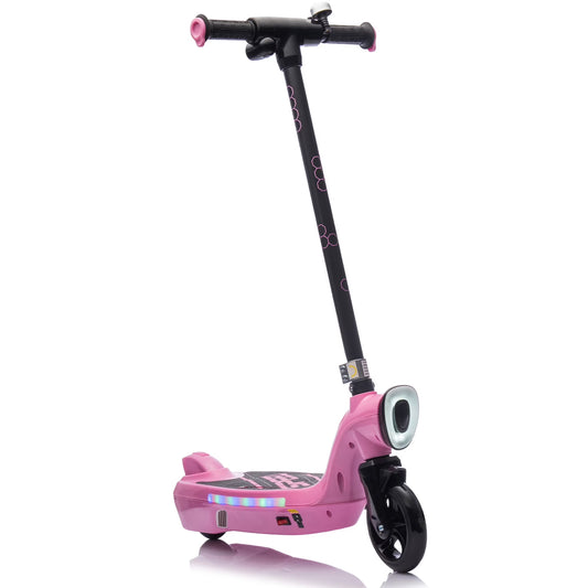 Electric Scooter for Kids, 12V Kids Electric Scooter for Boys Girls 6-14 Year Old, Kids Scooter with Kickstand, Scooter Bell, Colorful LED Lights, Front Big Light, Rear Brake, Pink