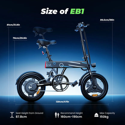 14" Foldable Electric Bicycle for Adults,500W 36V/7.8Ah Electric Bike,Lcd,20Mph Commuter E Bike for Teen, UL 2849
