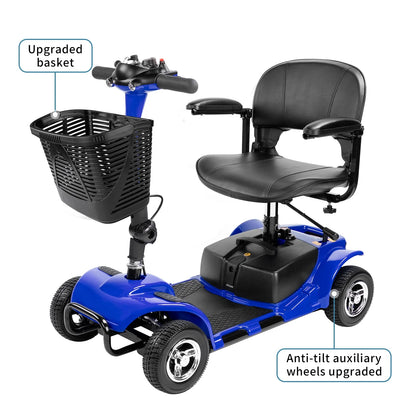 4 Wheels Mobility Scooter, Electric Powered Wheelchair Device for Travel, Best Gift for Elderly, Blue