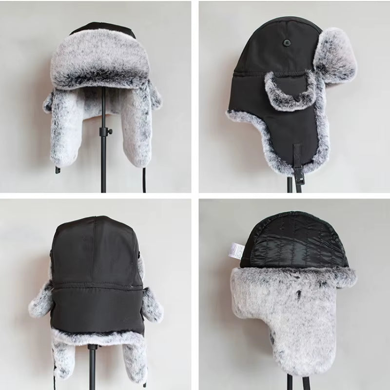 Winter Bomber Hat for Men Faux Fur Russian Hat Ushanka Women Thick Warm Cap with Ear Flaps
