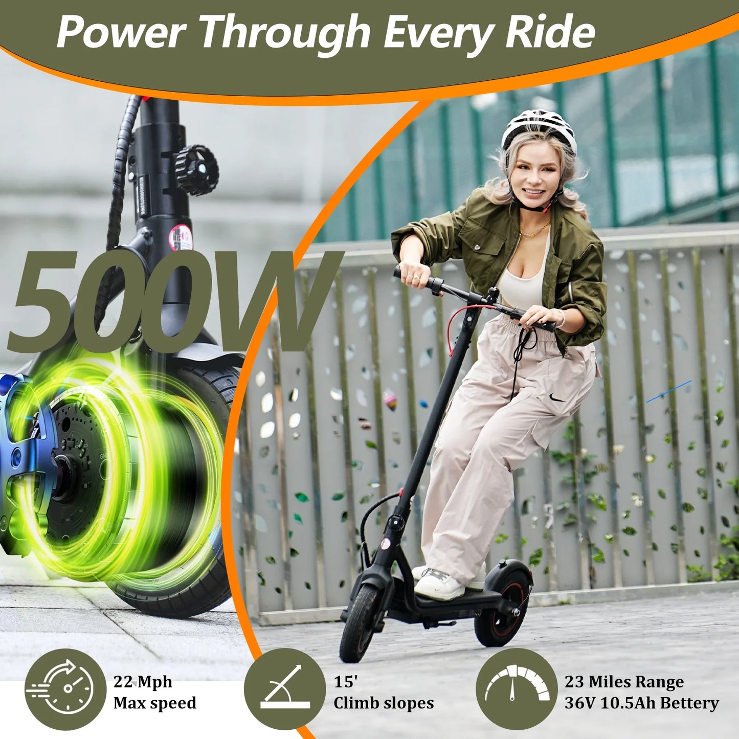 LF6 Electric Scooter with 500W Motor, 10” Tires, 22Mph & 23Miles Range, Folding Commuting E-Scooter for Adults with APP Control