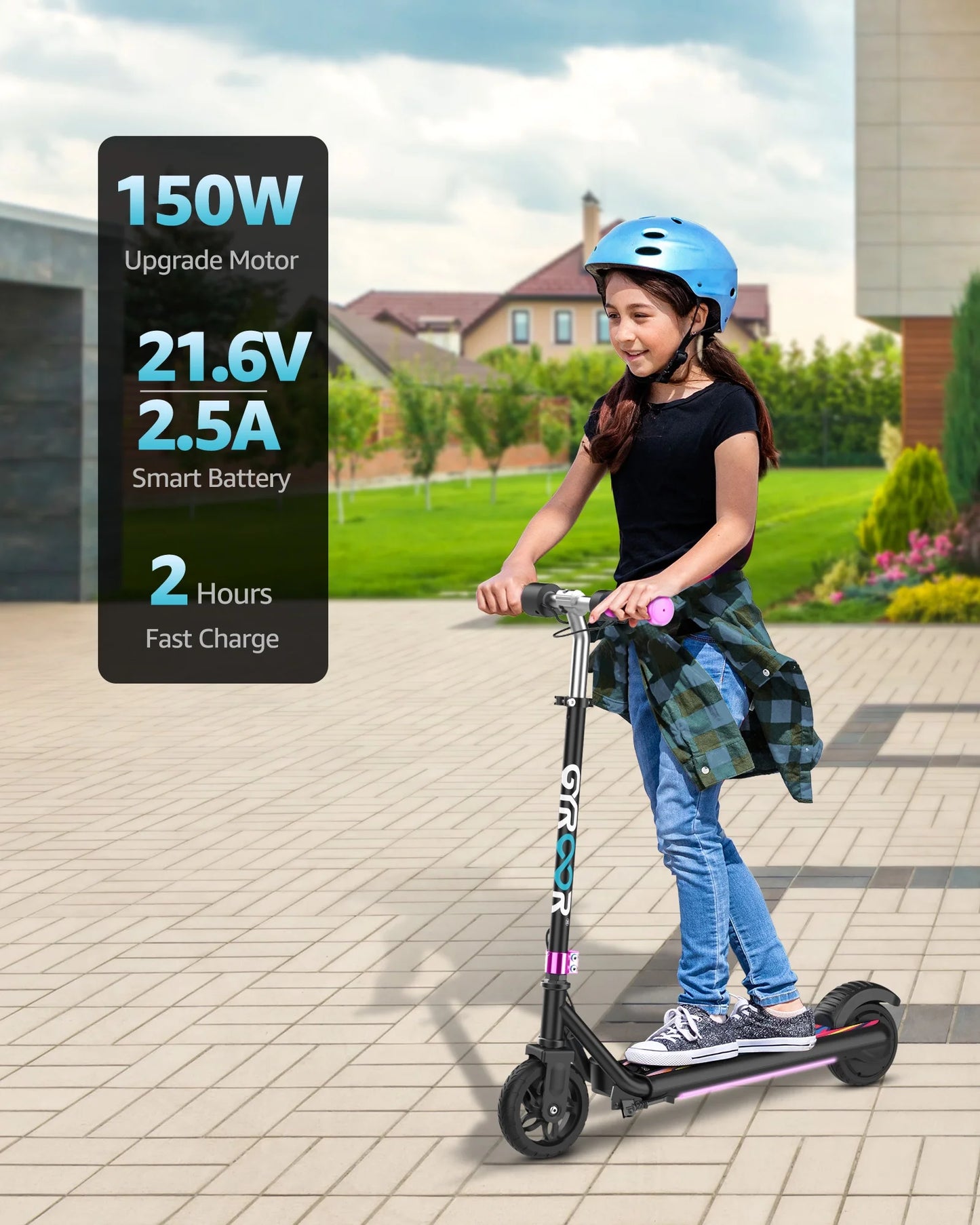 Electric Scooter for Kids, 150W Motor 10Mph Speed Electric Scooter with Adjustable Handlebar and LED Lights