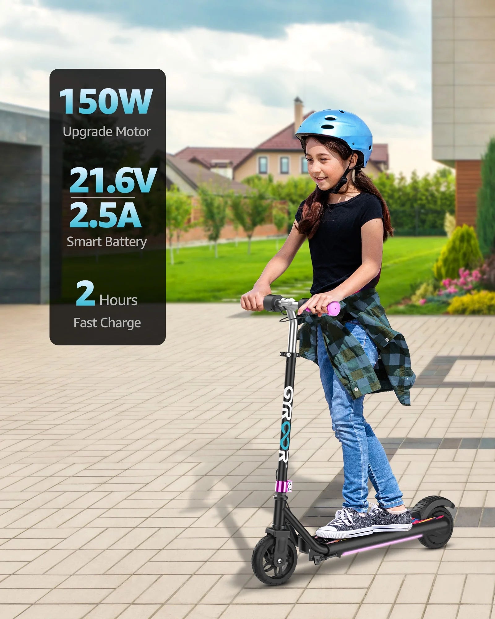 Electric Scooter for Kids, 150W Motor 10Mph Speed Electric Scooter with Adjustable Handlebar and LED Lights