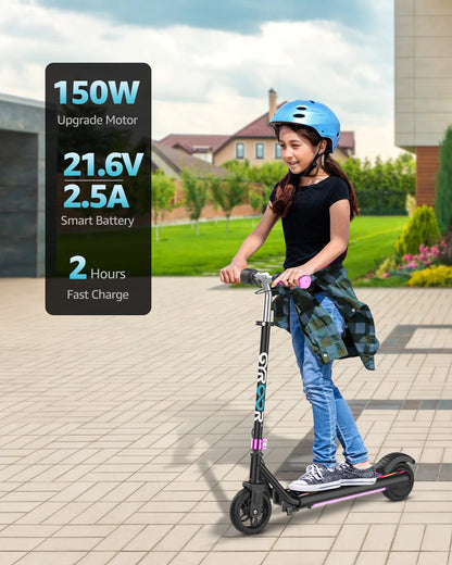 Electric Scooter for Kids, 150W Motor 10Mph Speed Electric Scooter with Adjustable Handlebar and LED Lights
