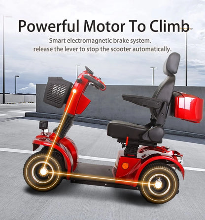 Secure 4-Wheel Adjustable Mobility Scooter with Charger, Red, 350 Lb Limit