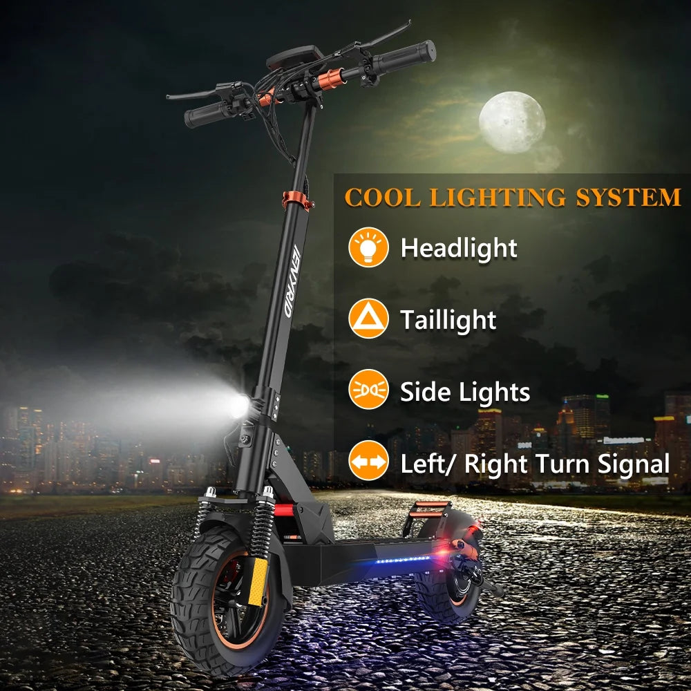 600W Adult Electric Scooter for Commuting Shopping, 48V Folding Electric Skateboard for Women Men with Seat & LED Headlight, 10" Tire