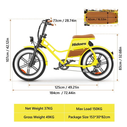 ‌ Electric Bike for Adults - 20" Fat Tire Retro Cruiser, 7-Speed E-Bike with Cruise Control & Accessories (Pump/Leather Seat)