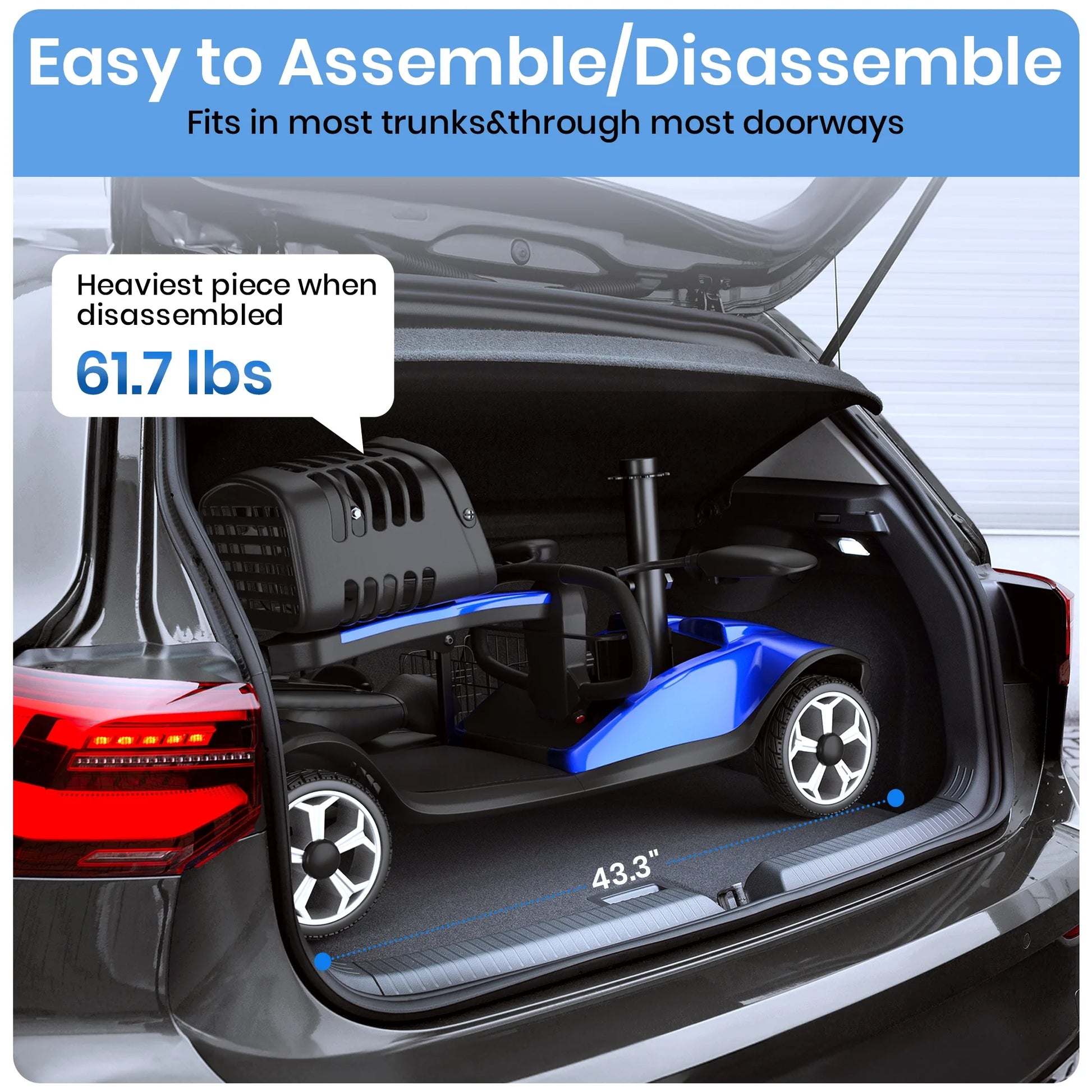 Upgrade 4 Wheel Mobility Scooter for Seniors, Foldable Powered Mobile Wheelchair for Adult 330Lbs, Blue