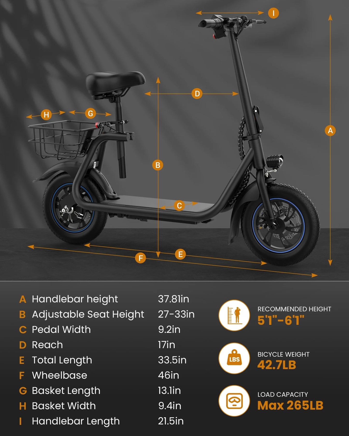 C1 Electric Scooter with Seat, 450W Powerful Motor up to 22 Miles Range, Folding Electric Scooter for Adult Max Speed 15.5Mph, Electric Scooter-Blackfor Commuting with Basket