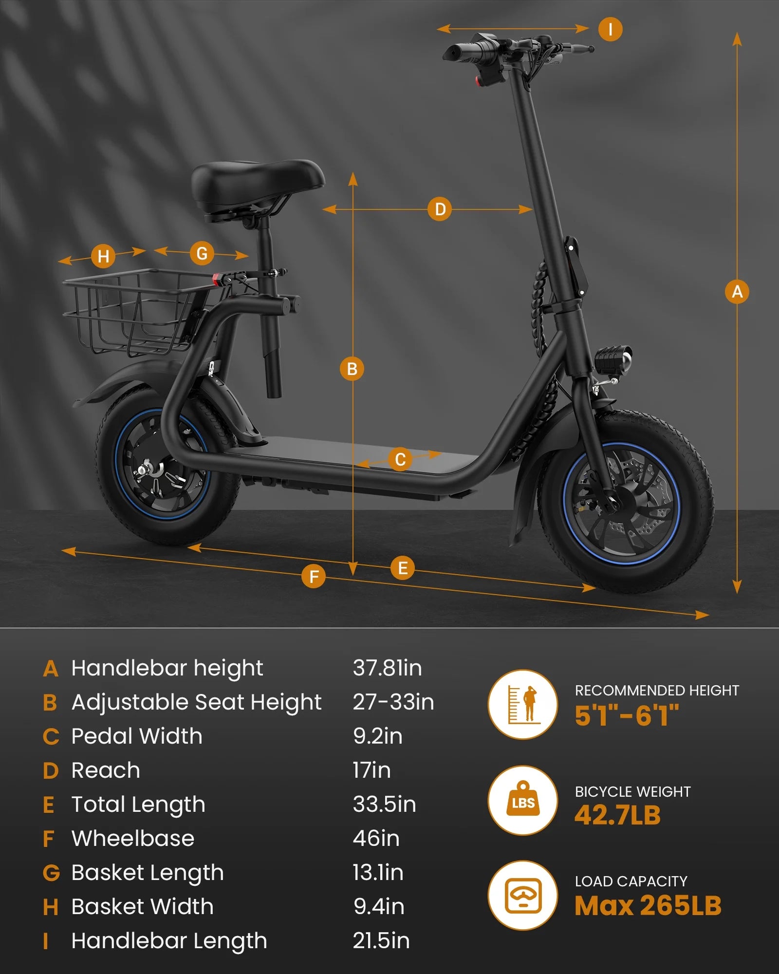 C1 Electric Scooter with Seat, 450W Powerful Motor up to 22 Miles Range, Folding Electric Scooter for Adult Max Speed 15.5Mph, Electric Scooter-Blackfor Commuting with Basket