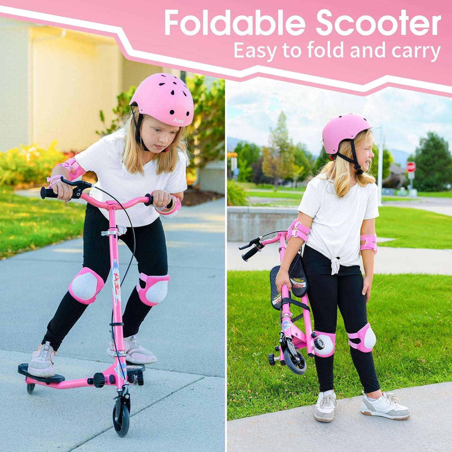 Swing Scooter for Kids, 3 Wheels Foldable Wiggle Kick Scooter Push Drifting with 4 Adjustable Handlebar & 2 Rear LED Wheel for Boys and Girls Ages 3-8
