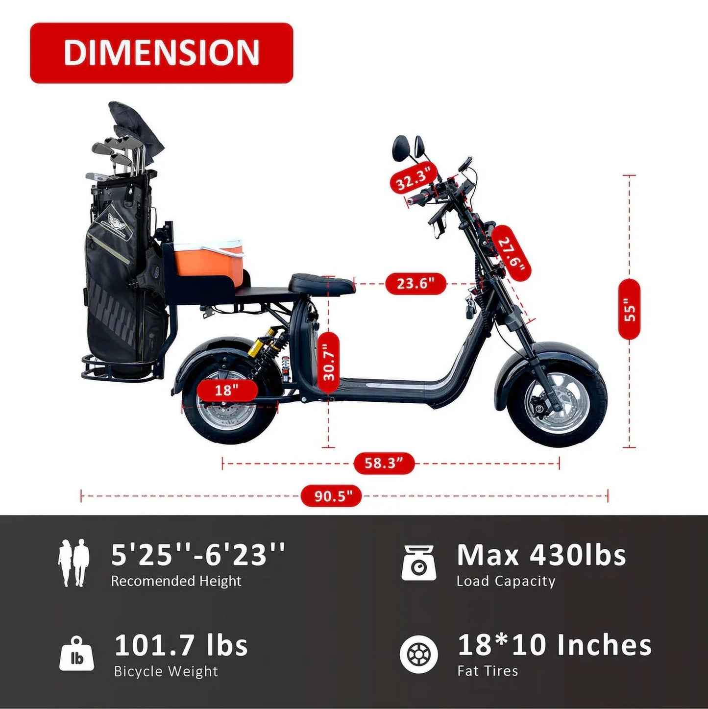 D2 Electric Bike Moped for Adults Fat Tire Golf Cart 2000W Motor 80-Mile Range 20MPH Top Speed Dual Batteries Hydraulic Brakes Motorcycles