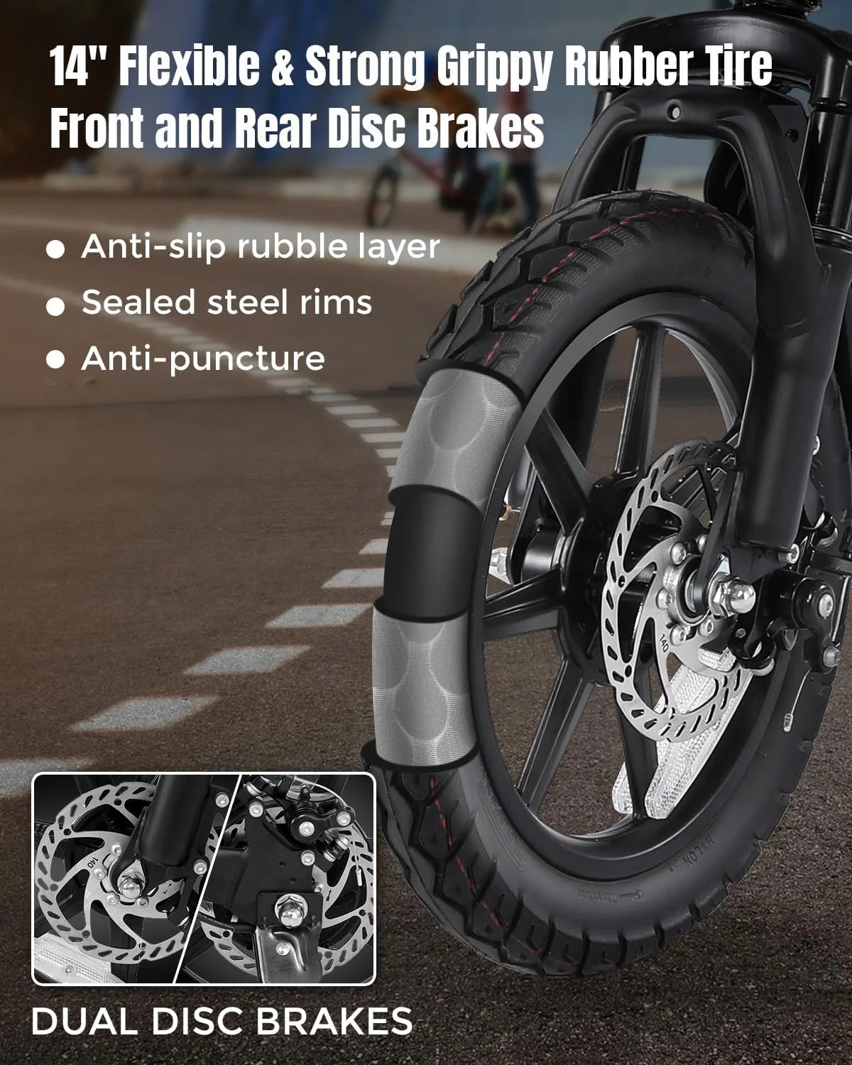 Peak 500W Electric Bike for Adults, Foldable Electric Bikes with 48V 374Wh Battery, 14" Electric Bicycle for Men Women, LCD Digital Display, Cruise Control Ebikes, Dual Suspension Fork UL2849