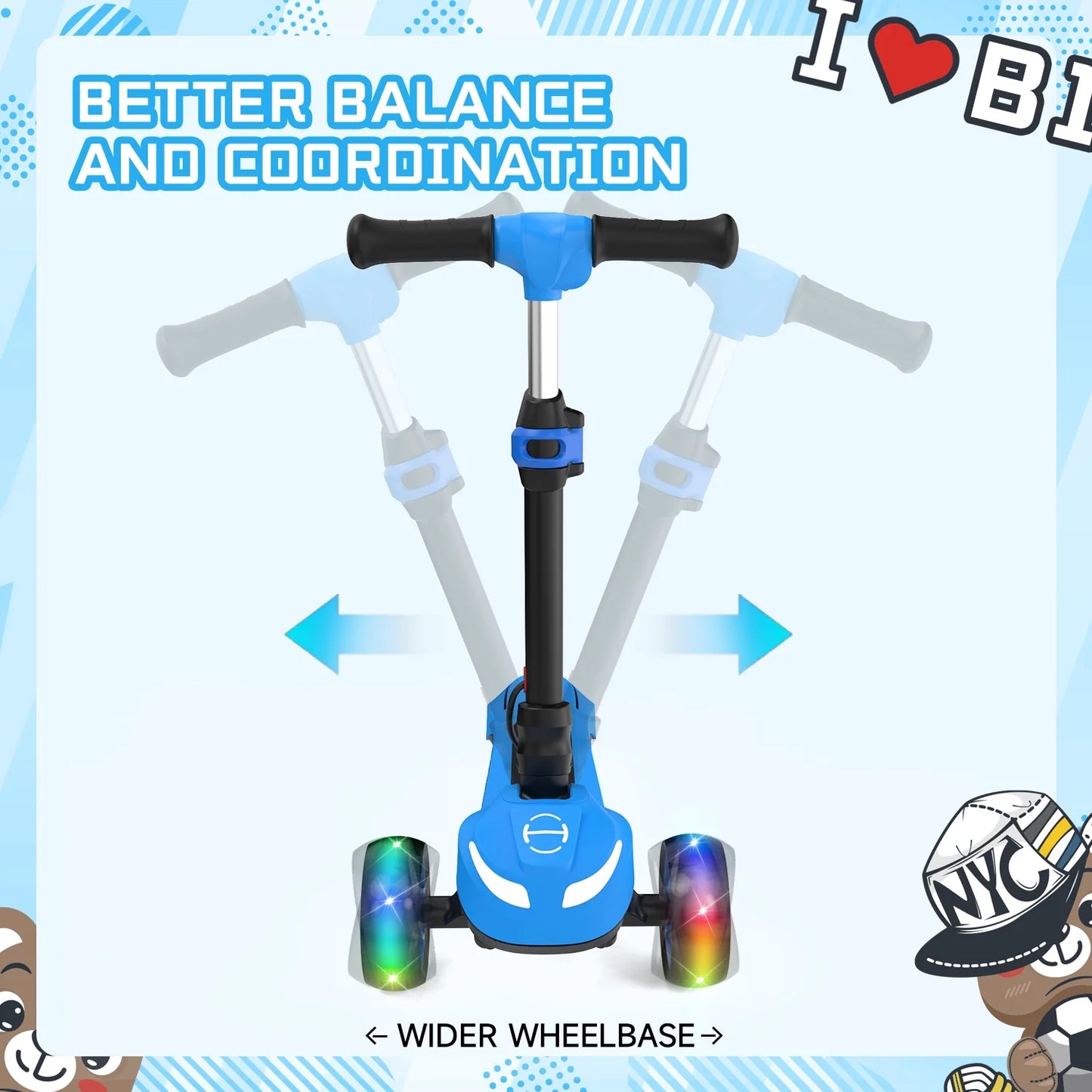 Electric Scooter for Kids 3+, 3-Wheels 70W Motor Escooter & Light-Up Wheels and Pedal, Foldable & Height Adjustable Toddler Motorized Scooters, E-Scooter for Girls Boys(Blue)