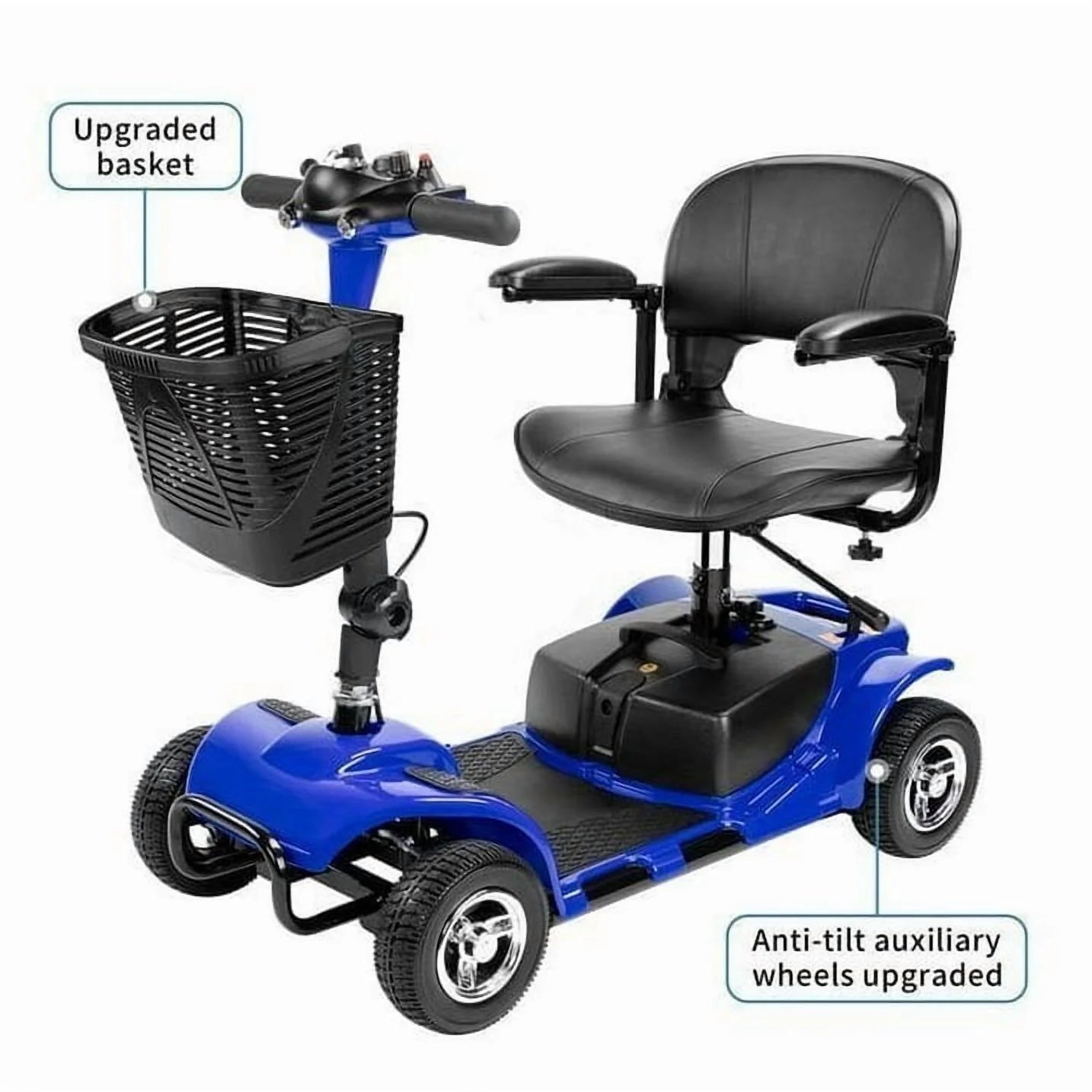 Upgrade 4 Wheels Mobility Scooter for Seniors, Foldable Electric Powered Mobility Wheelchair for Adult, 350Lbs, Blue