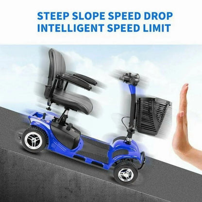 Upgrade 4 Wheels Mobility Scooter for Seniors, Foldable Electric Powered Mobility Wheelchair for Adult, 350Lbs, Blue
