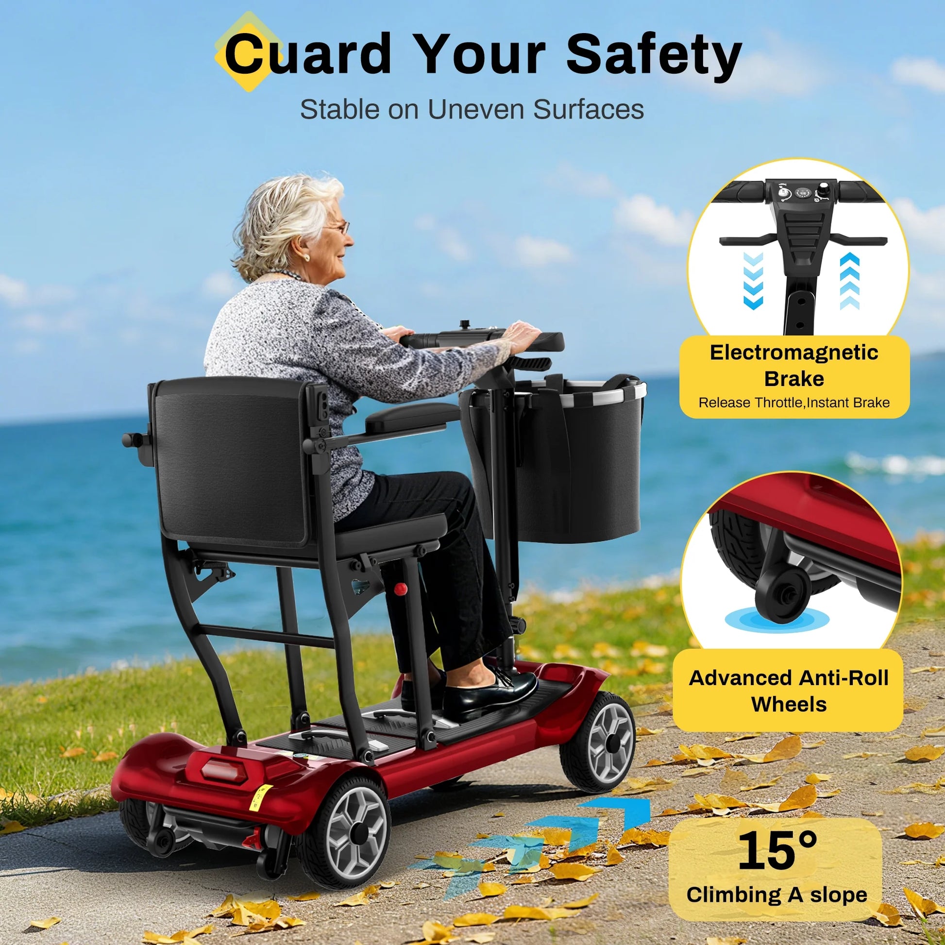 Ultra Lightweight 4 Wheel Mobility Scooter for Seniors (Only 50Lbs), 25+ Miles Travel Dual Battery Mobility Scooters, Aluminum Electric Folding Wheelchair Device, Red