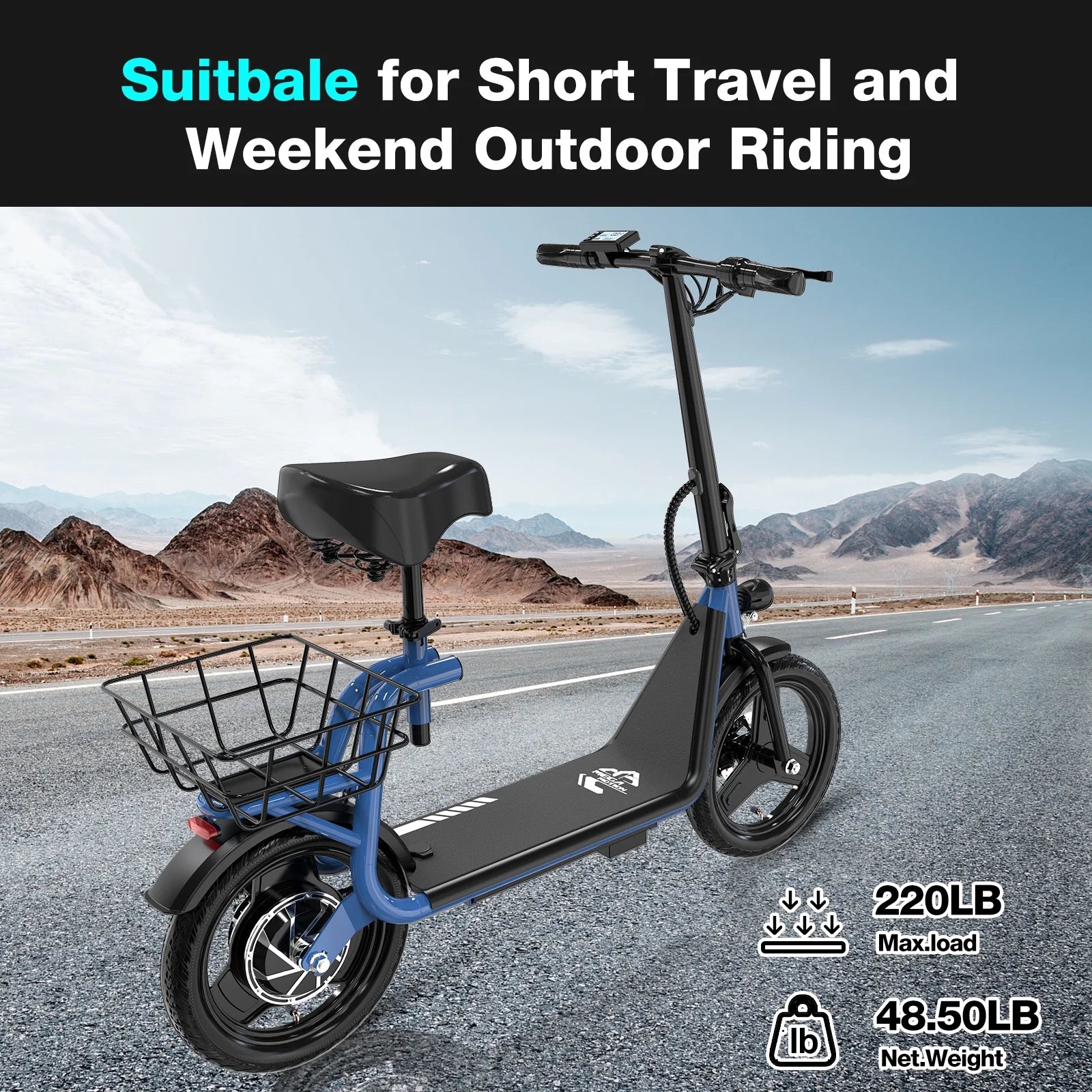 Electric Scooter Ebike, 400W Foldable Scooter with Seat 18.6Mph/7.8Ah Battery, 14In Adult Electric Bicycle E Scooter HS5