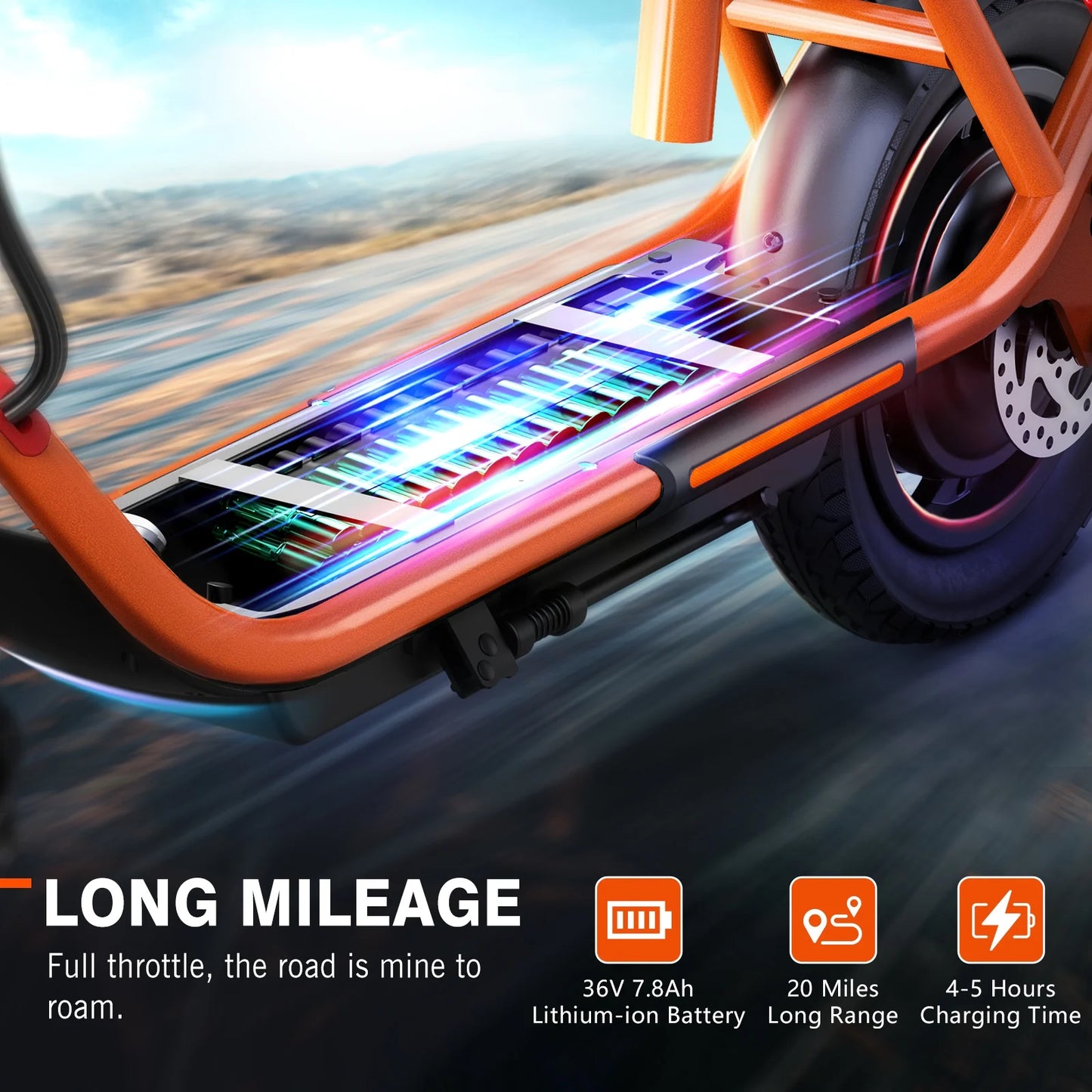 Electric Scooter with Seat, Pneumatic Tires, Peak 600W Motor, Top Speed 19Mph, 20 Miles Long Range, Folding E-Scooter for Commuting with Dual Braking System, Orange