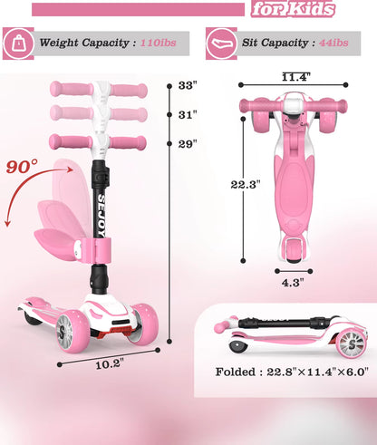 SEJOY Kick Scooter for Kids with 3 Light up Wheels and Adjustable Height,Children'S Foot Scooters,Baby Toys Gift