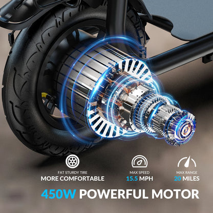 W18S 450W Motor Electric Scooter for Adults with Seat and Carry Basket, 36V 20Miles Range & 15.5Mph, 12" Foldable E Scooter for Commuting