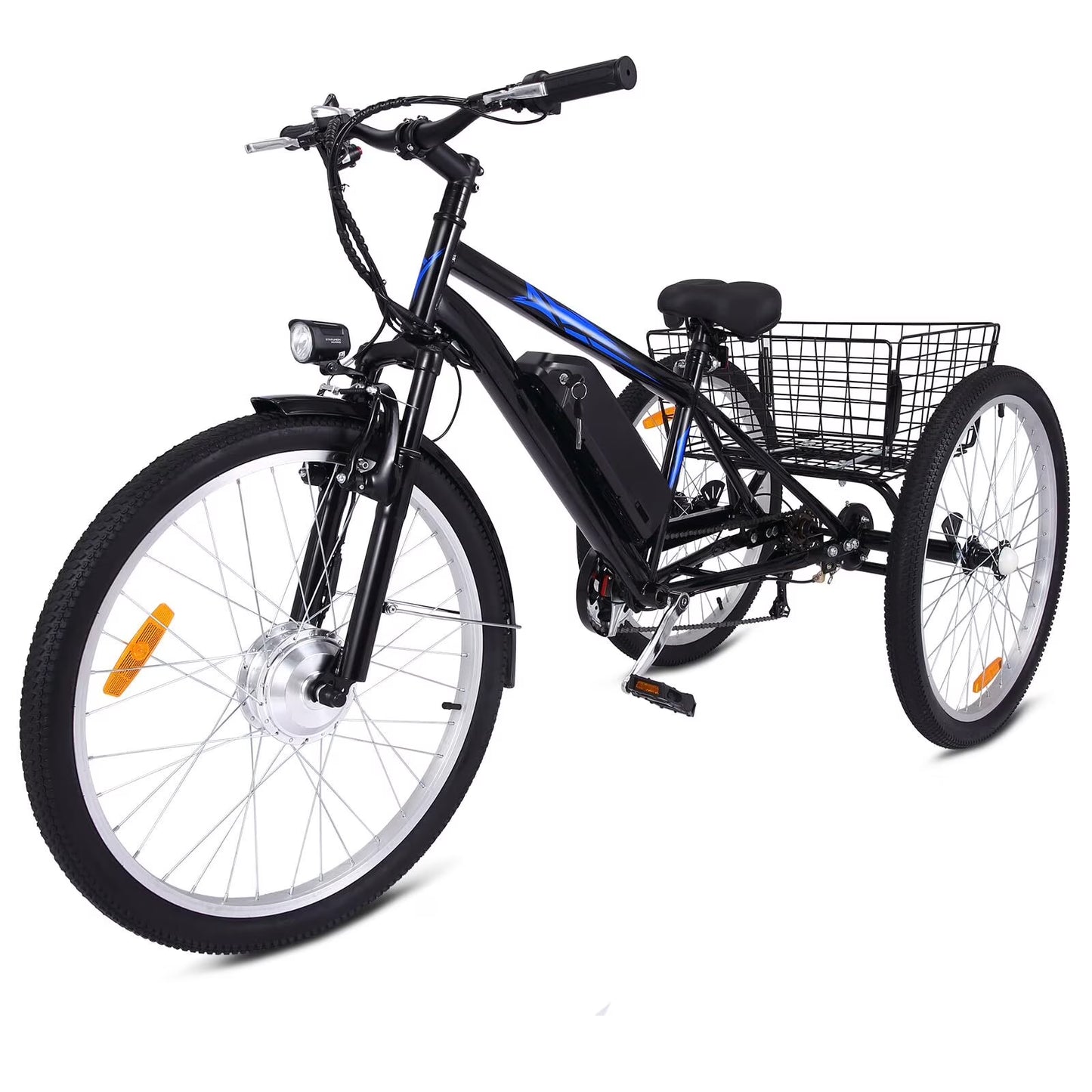Electric Unisex Adult Tricycles, Steel, Black and Blue, 88.23 Lb