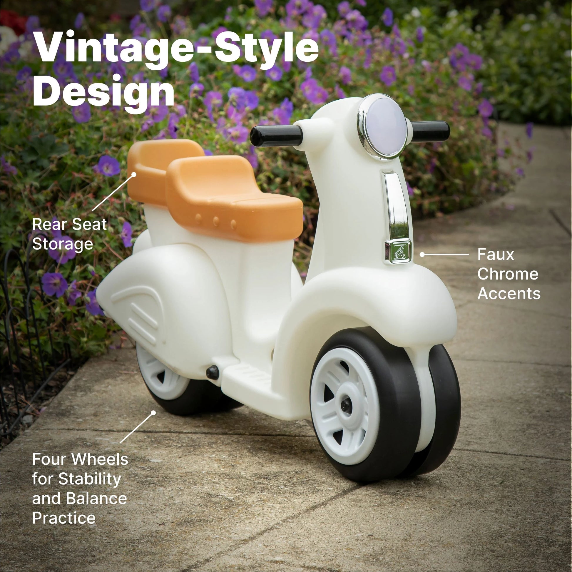 Ride along White Scooter Plastic Toddler Foot-To-Floor Riding Toy for Ages 18M-4Y