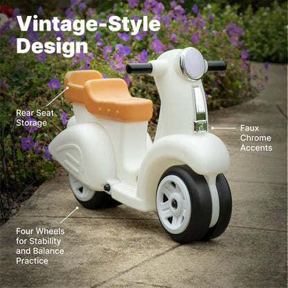 Ride along White Scooter Plastic Toddler Foot-To-Floor Riding Toy for Ages 18M-4Y