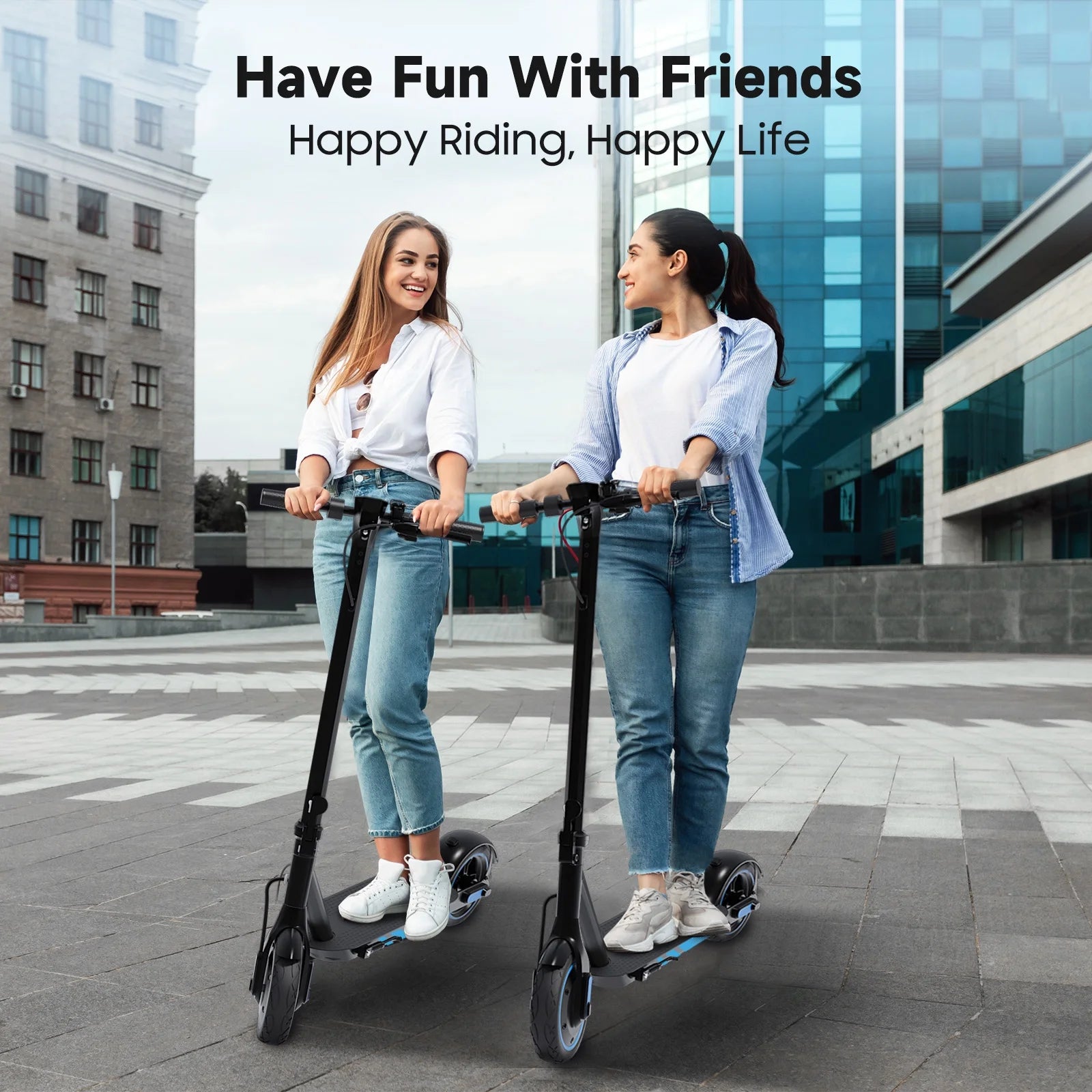 Electric Scooter for Adults, 500W Motor, 10"Air Tires, up to 22 MPH and 22-28 Miles Range, Foldable Commuter E Scooter with Drum Braking System and Smart APP Control Blue
