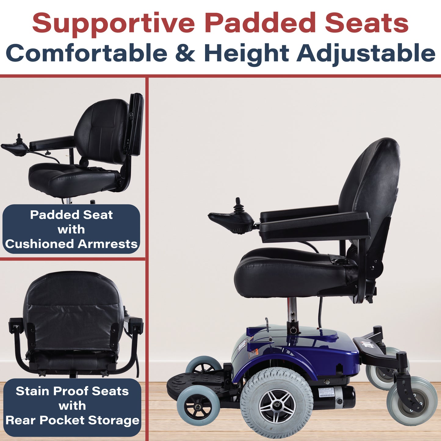 Zipr PC Power Electric Wheelchair - Full Size Long Range Motorized Wheelchair - Electric Wheelchairs for Adults, Seniors, Elderly, Travel - Blue