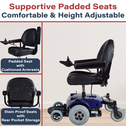 Zipr PC Power Electric Wheelchair - Full Size Long Range Motorized Wheelchair - Electric Wheelchairs for Adults, Seniors, Elderly, Travel - Blue