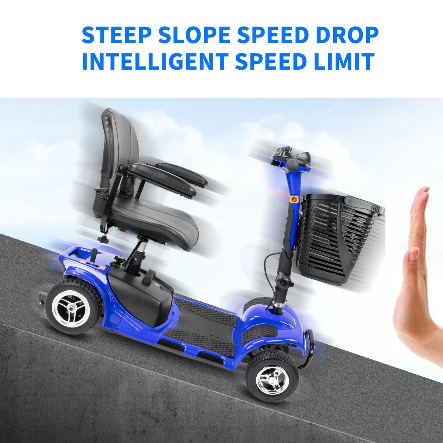 4 Wheels Mobility Scooter, Electric Powered Wheelchair Device for Travel, Best Gift for Elderly, Blue