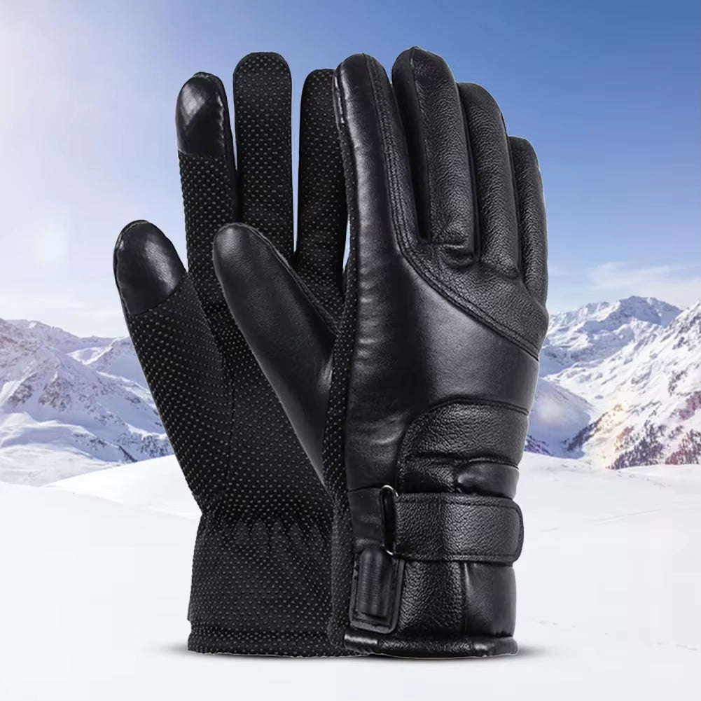 Thermal Windproof Bike Gloves 12V Thickened Warm Muffs Waterproof Outdoor Keep Warm Guantes PU Leather for Snowmobile Motorcycle