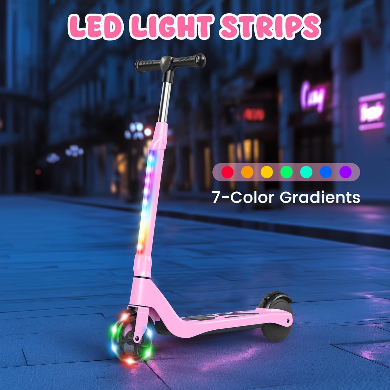 SISIGAD Electric Scooter for Kids Ages 6-12, LED Light-Up Deck, Kids Scooters with 3 Adjustment Levels Handlebar to 36 Inches High,5.3" Wheel UL Certificated Kick Scooter